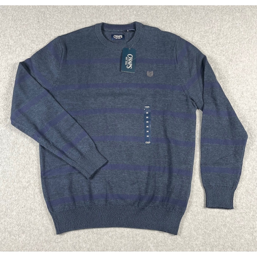 Chaps Mens Navy Twist Multi Striped Cotton Crewneck Sweater M 631K06